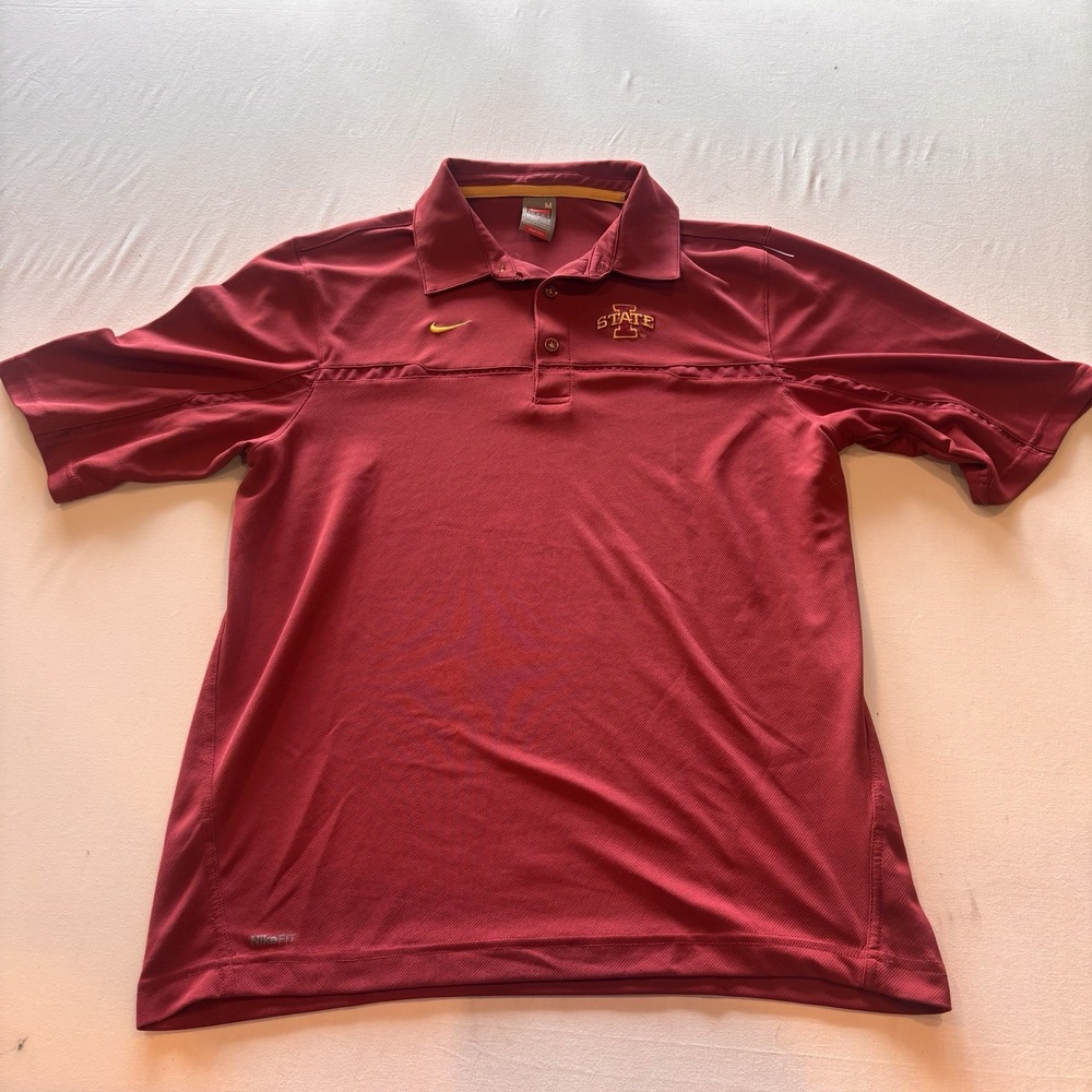 Iowa State Cyclones Polo Nike Dri-Fit Red Short Sleeve Men Medium Embroidered